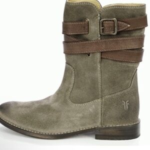 Frye Shirley Short Strappy Boot Stone Brown Olive Green Suede Boho Western 8